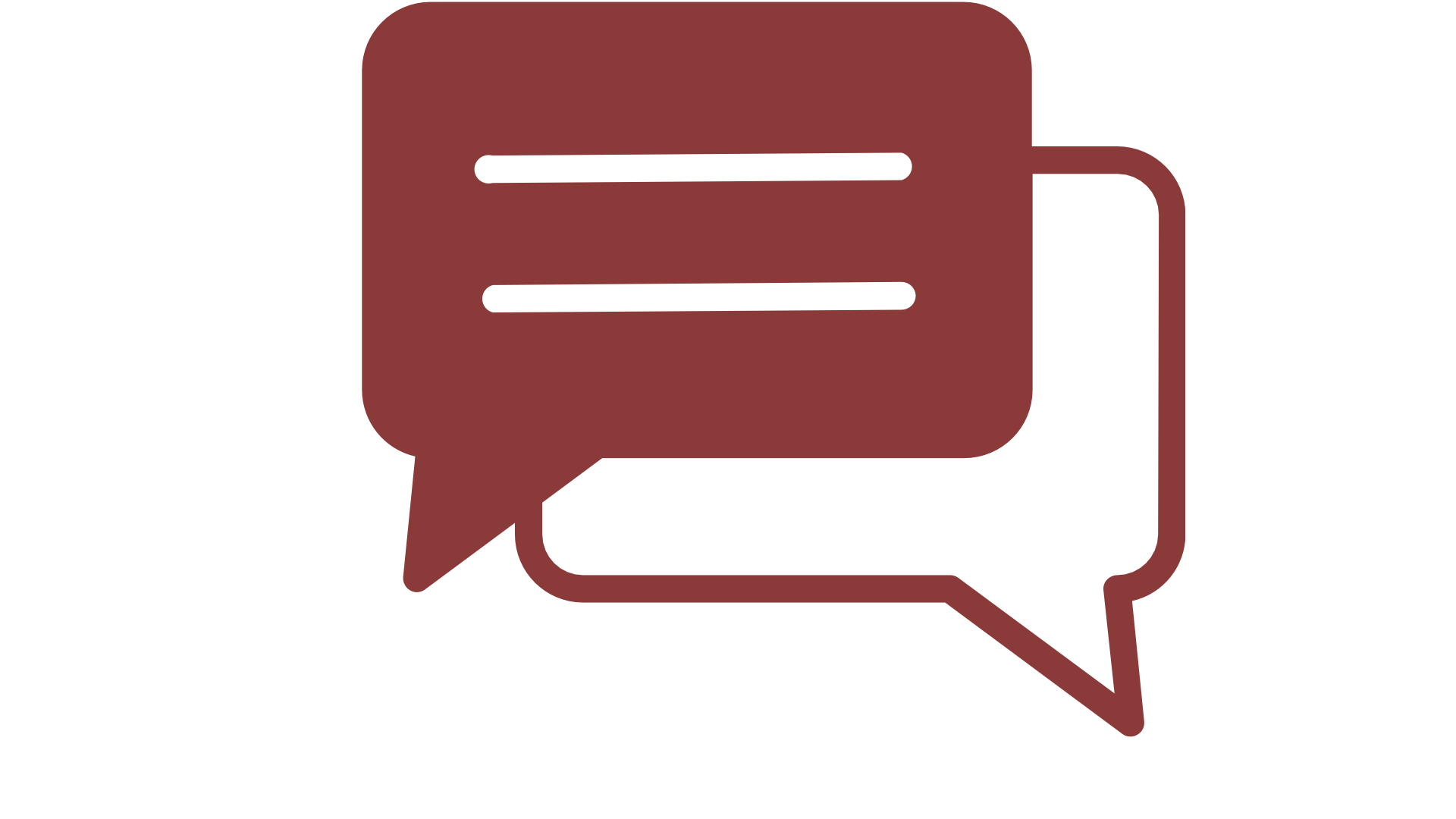 Two overlapping speech bubbles, one dark red and one dark brown, with the red bubble containing a list with two horizontal lines.