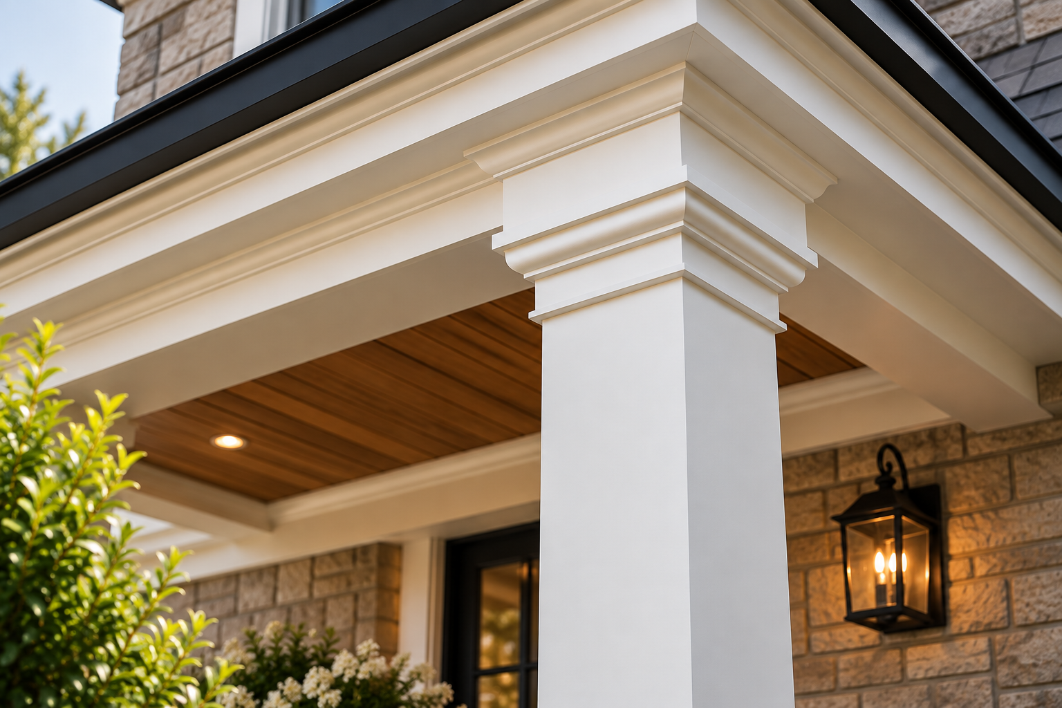 Illustrative image of a portico column, exterior trim, and architectural details; not a JWD Contractors project photo.