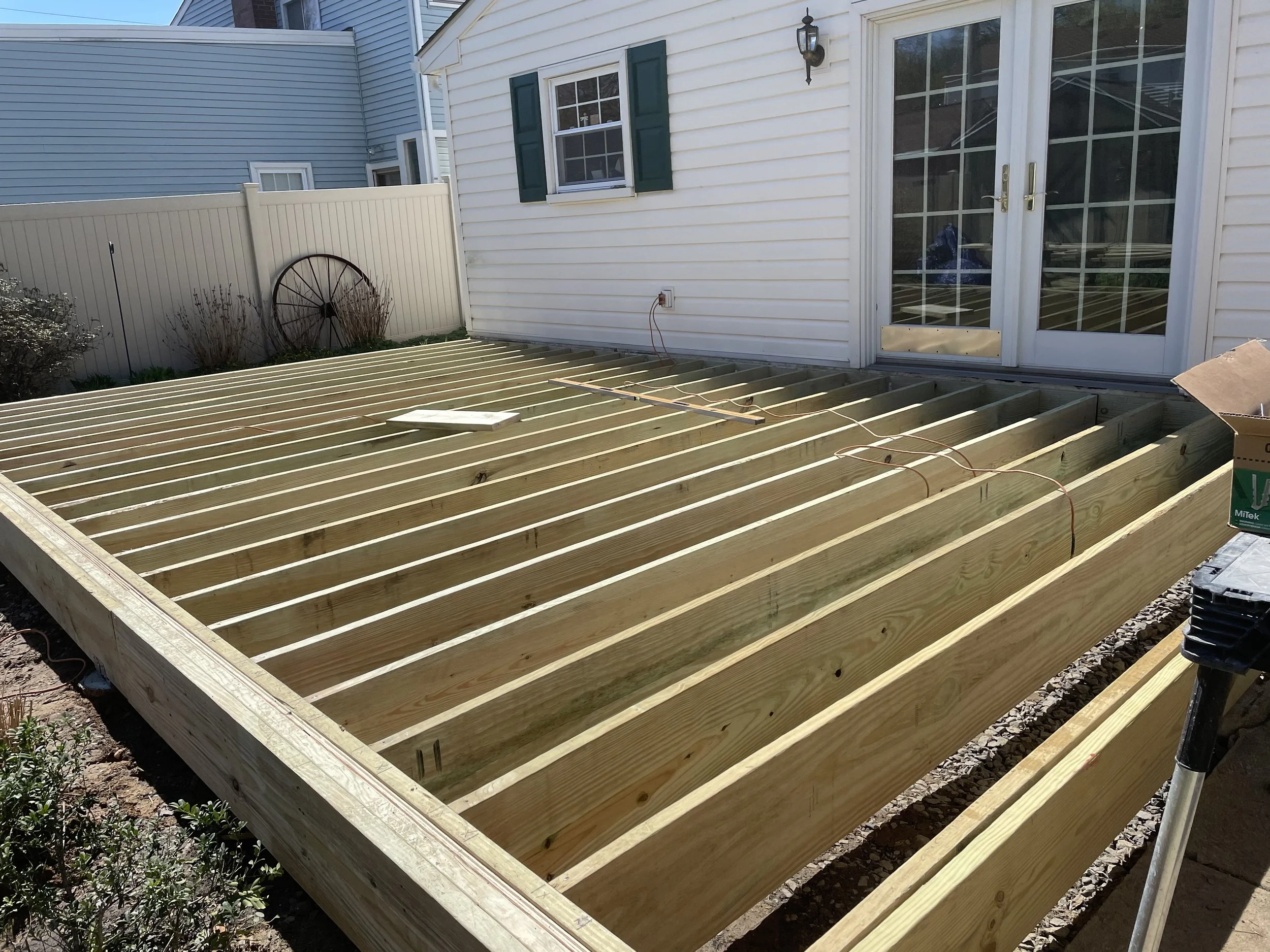 Willow Grove, PA deck framing and joists in progress during a JWD Contractors deck project.