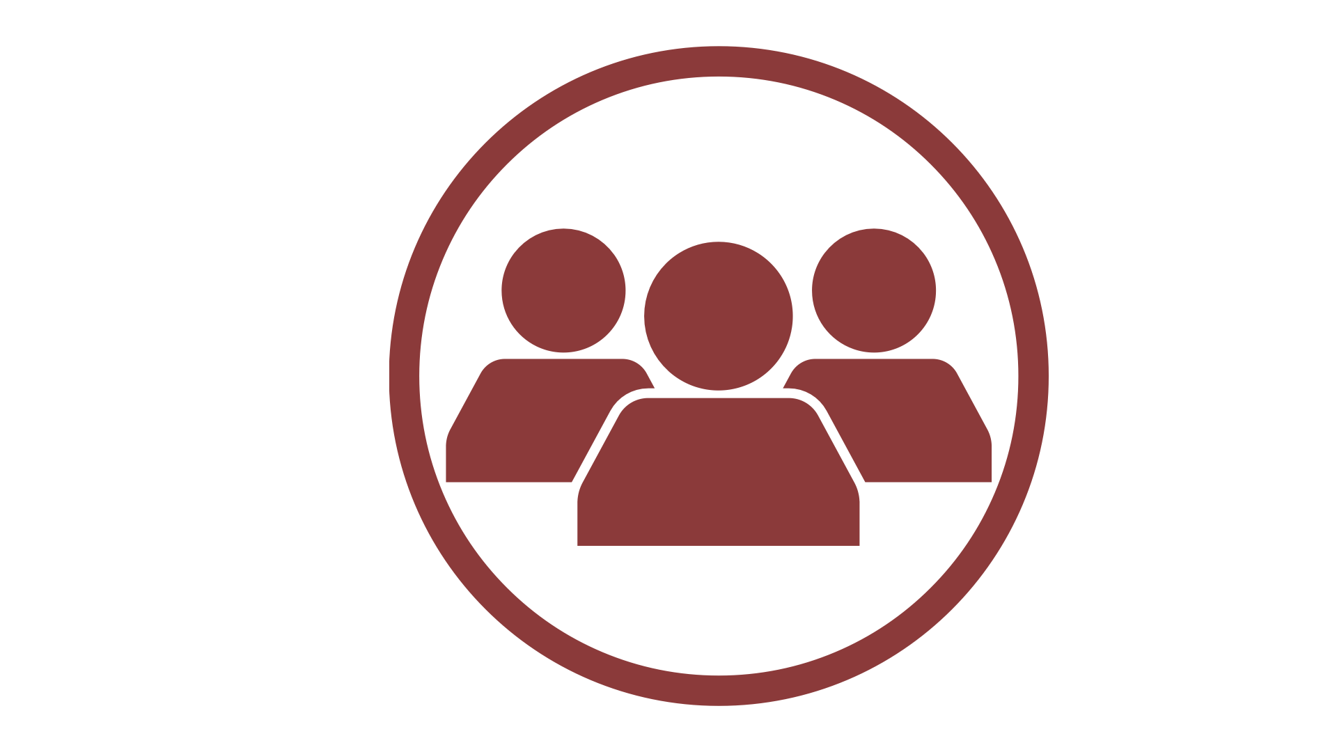 Icon of three people in a circle, representing a group, team, or family.