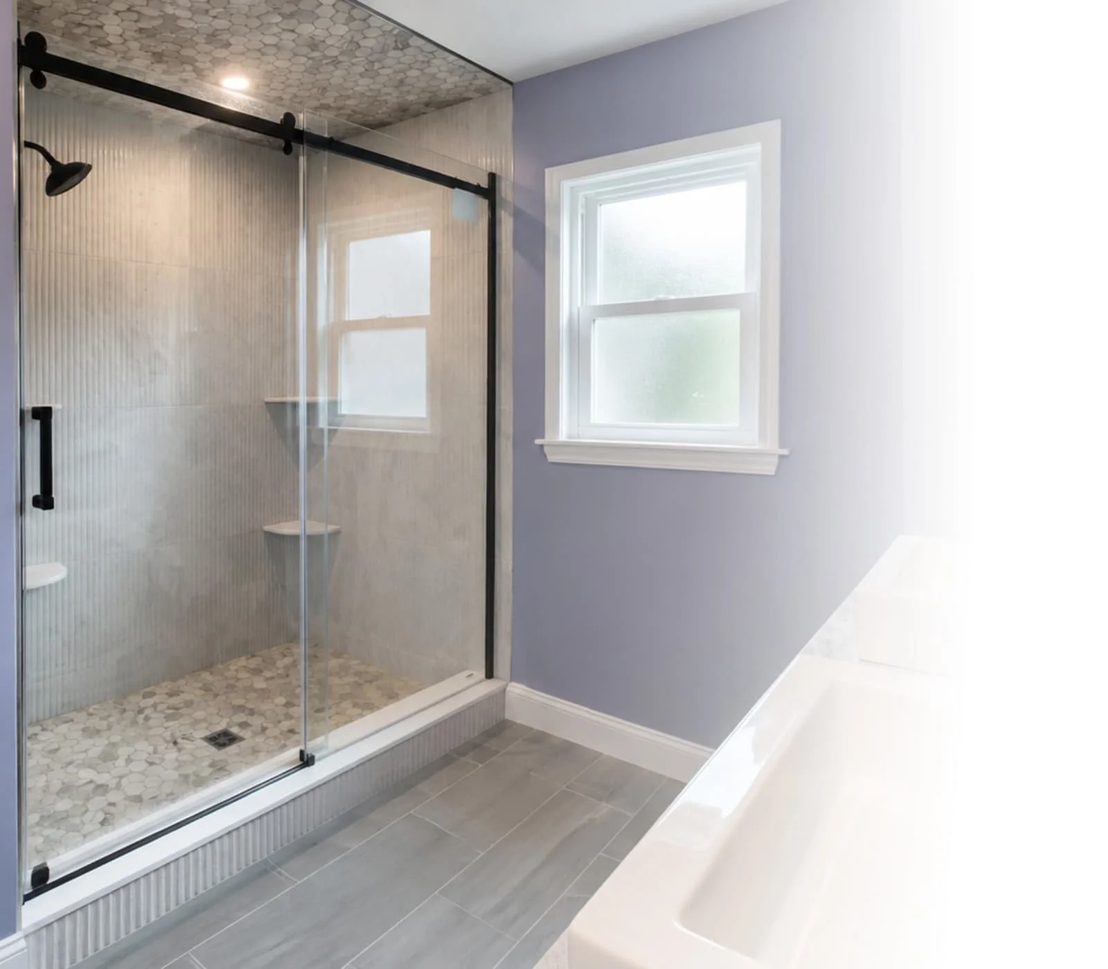 Hero graphic for a Hatboro bathroom remodel featuring the project’s walk-in shower.