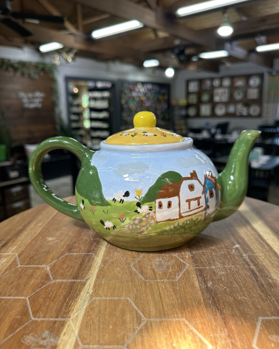We can&rsquo;t get over this amazing teapot! It even has little sheep around the top of the handle 😍🐑

#teapot #pyop #potterypainting