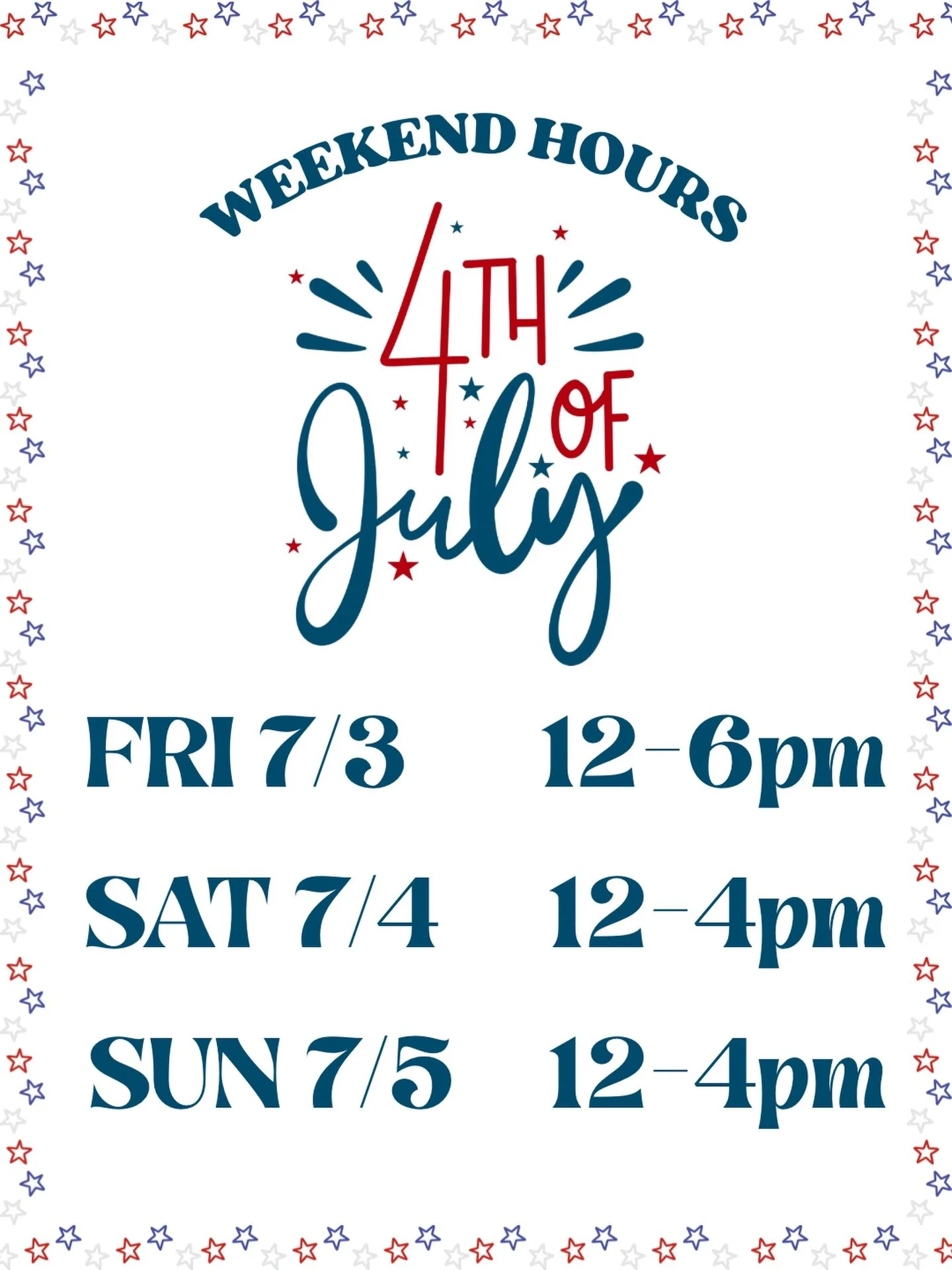 4th of July Weekend Hours! We&rsquo;re open for painting, just closing a bit early over the weekend so our staff can celebrate with family 🎇🎨