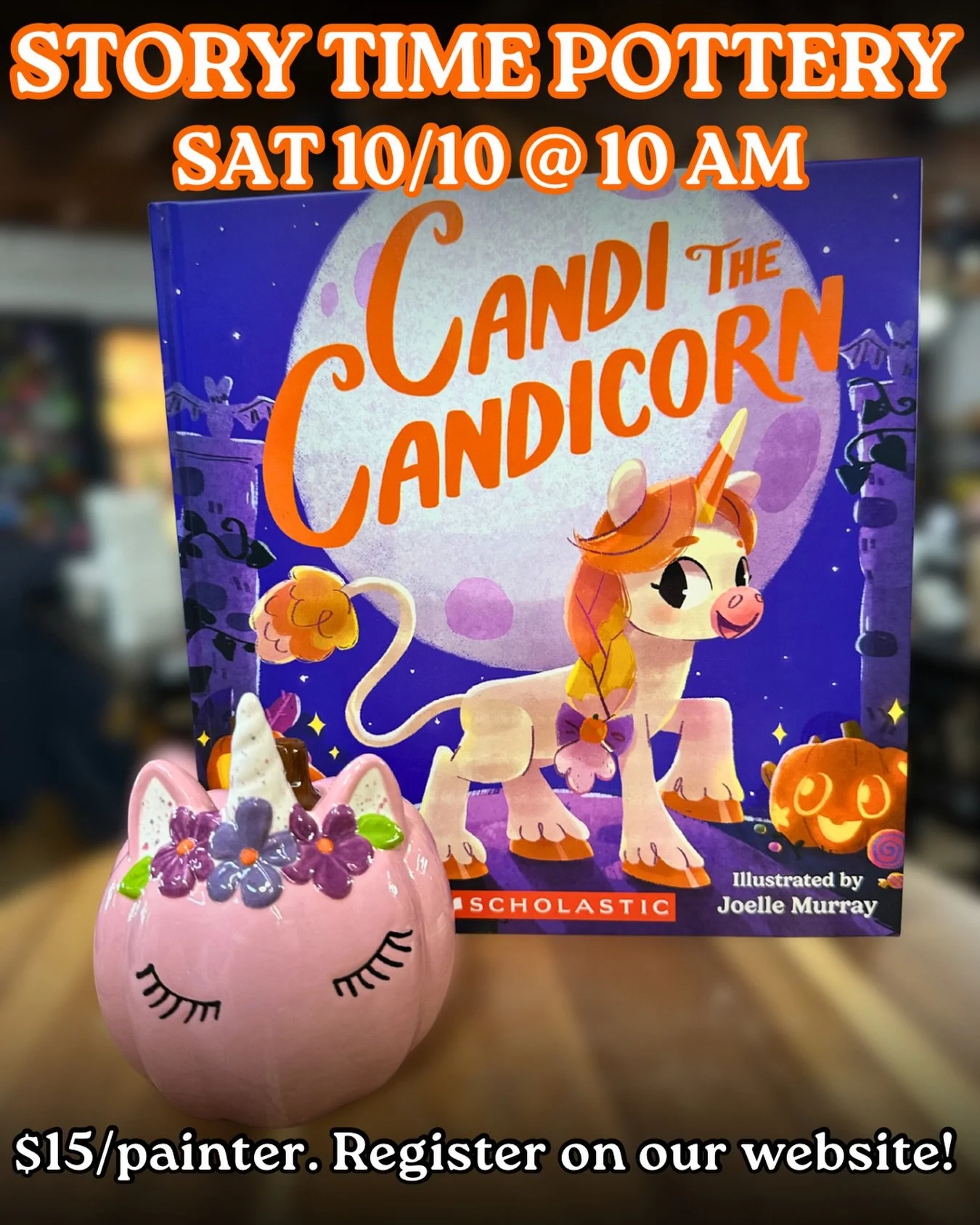 For October&rsquo;s Story Time Pottery we&rsquo;re painting these ADORABLE unicorn pumpkins! 

Join us while we paint and read Candi the Candicorn 🎃🦄🎨

WHEN: Saturday October 10 from 10-11am
WHERE: Firehouse Pottery Springfield
PRICE: Only $15/pai