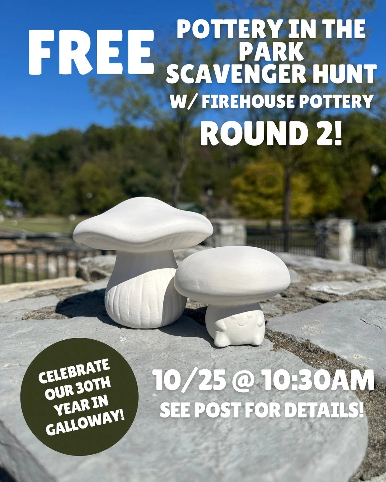Who&rsquo;s up for another round of FREE pottery??

We did a free pottery scavenger hunt last month to celebrate our 30th birthday, and you all loved it! So we&rsquo;re doing it again! 

We&rsquo;re hiding over 100 MORE pieces of pottery around Sequi