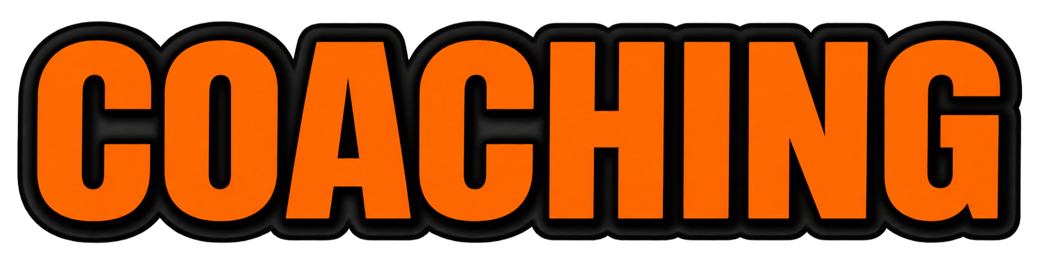 The word 'COACHING' in large orange block letters with a black background.