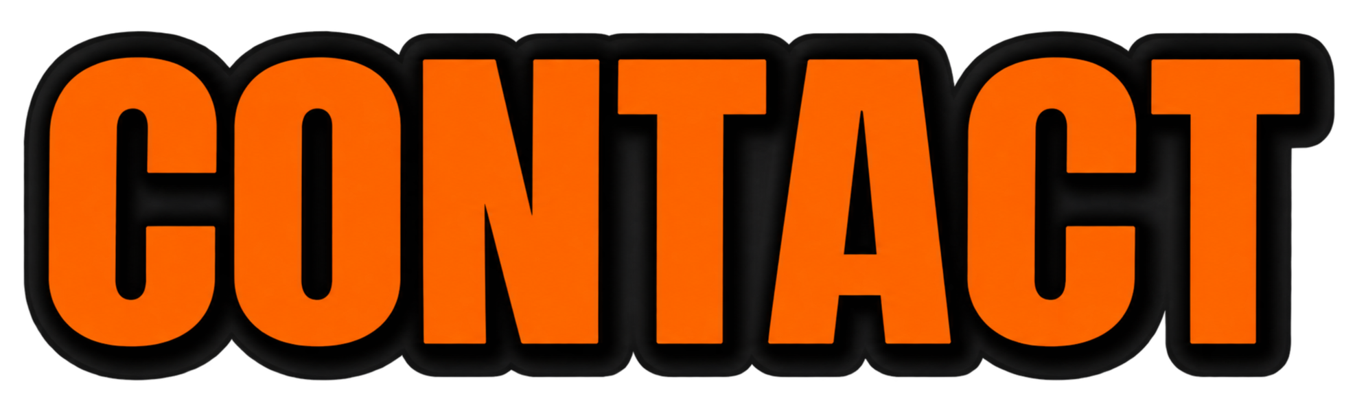 Bold orange text spelling out CONTACT on a black background.
