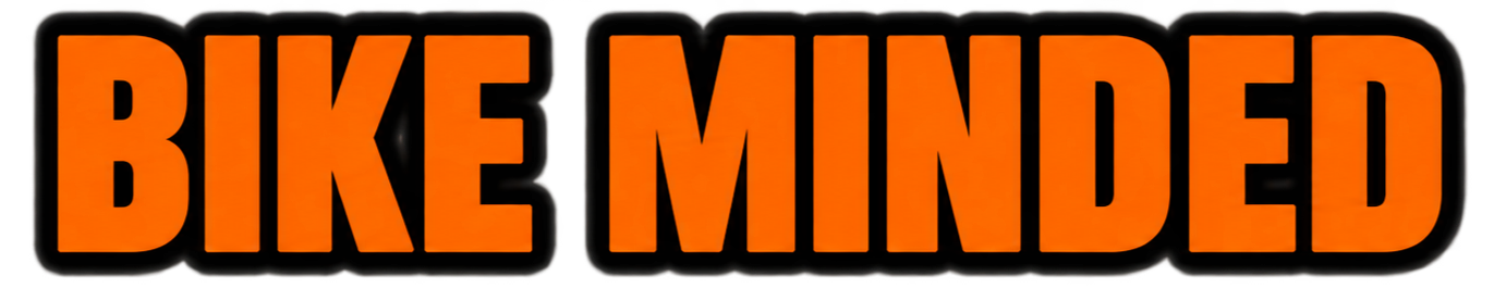 Text reads "Bike Minded" in orange letters with a black outline.