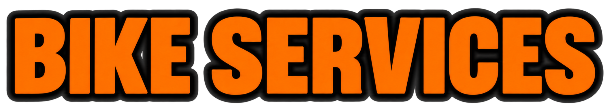 A graphic text logo that says 'BIKE SERVICES' in bold, orange letters with a black outline.