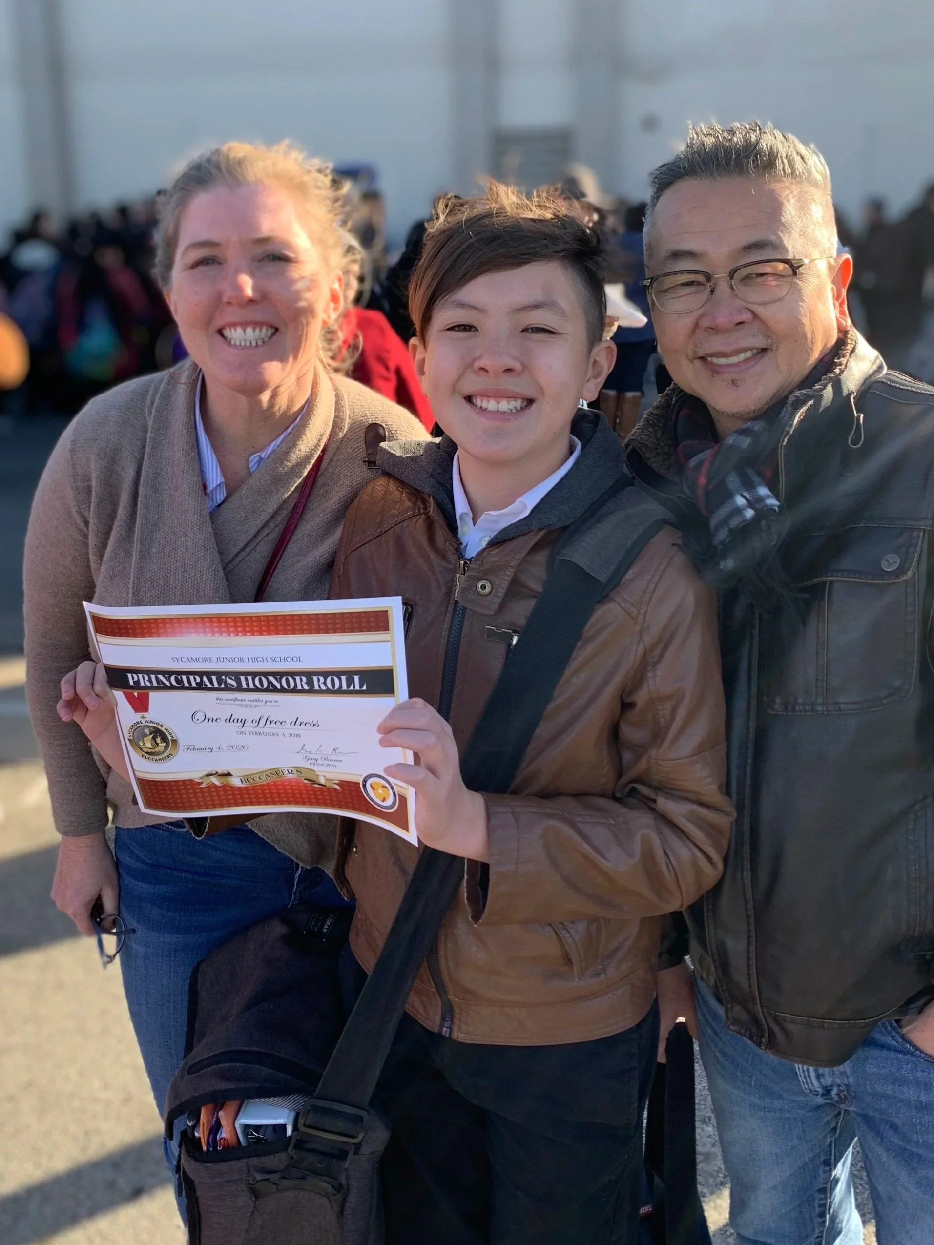 Germaine with her husband and son at Sycamore Junior High School (AUHSD Trustee Area 1 Candidate)