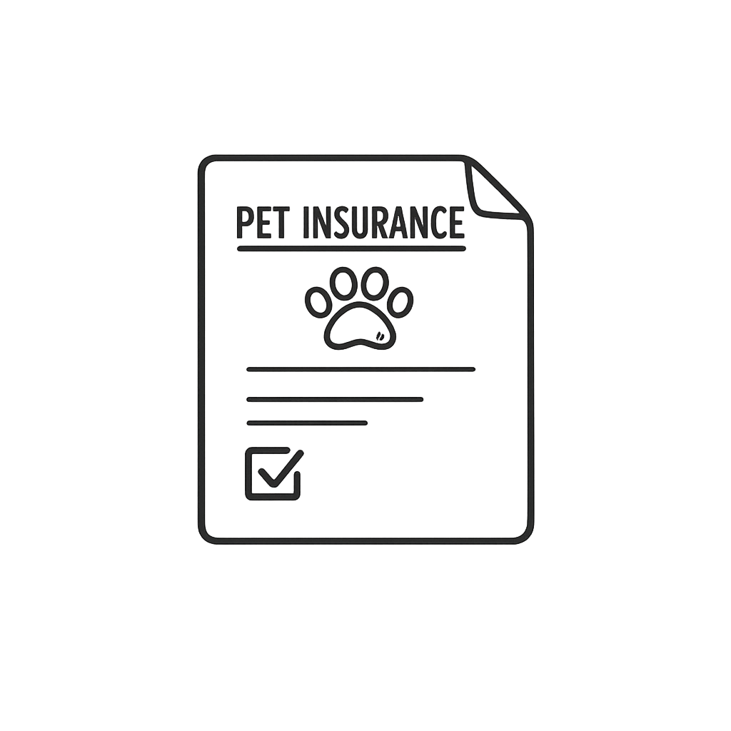 Illustration of a pet insurance document with a paw print icon and checkmark.