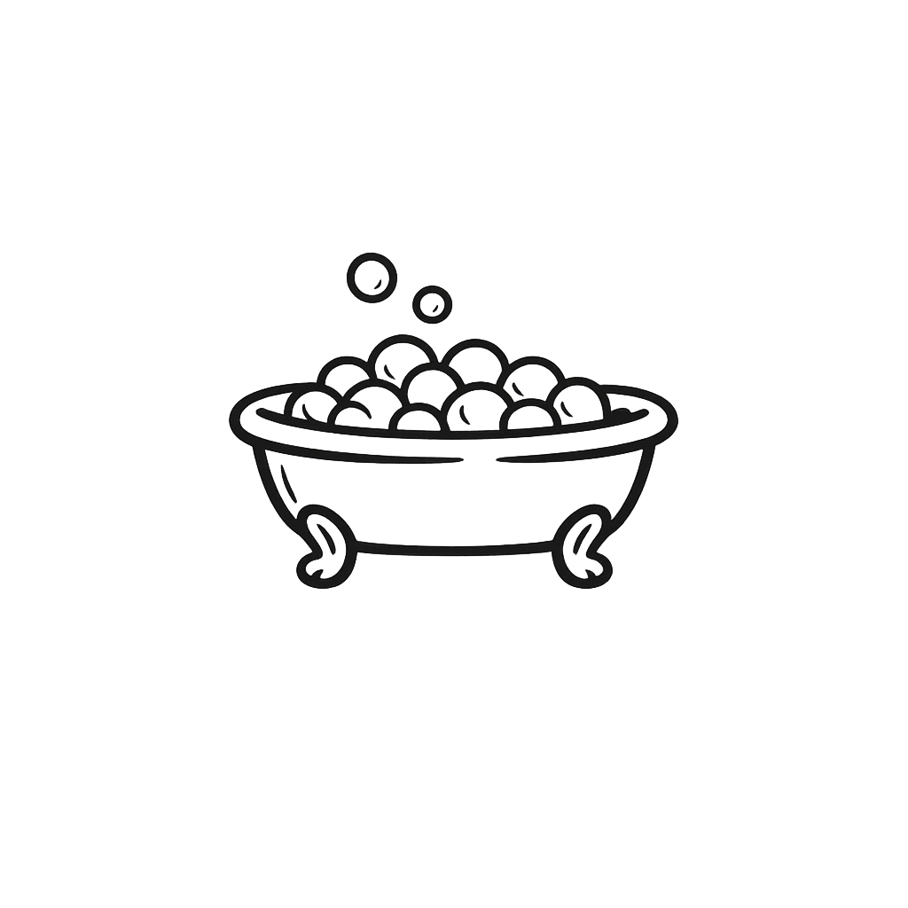 Black line drawing of a bowl filled with blueberries with some berries falling into the bowl.