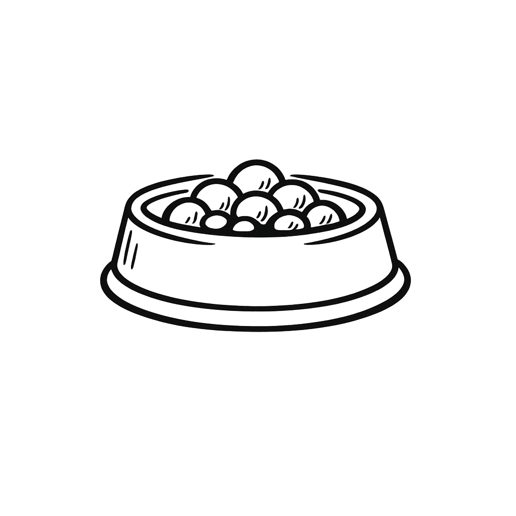 Outline drawing of a bowl filled with blueberries placed on a table.