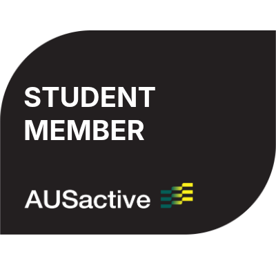 Black badge with white text reading "Student Member" and the AUSactive logo at the bottom.