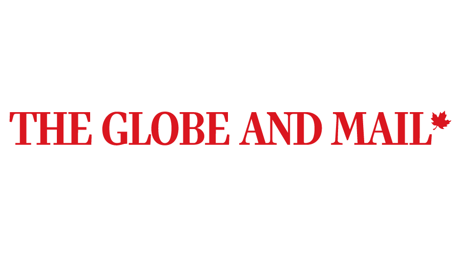 Logo of The Globe and Mail newspaper with red text and a small red maple leaf.