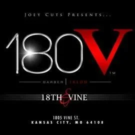 Poster for the musical '180V' by Joey Cuts, featuring the tagline 'Joey Cuts Presents...' and 'Barber, Club' with the address '1805 Vine St., Kansas City, MO 64108'.