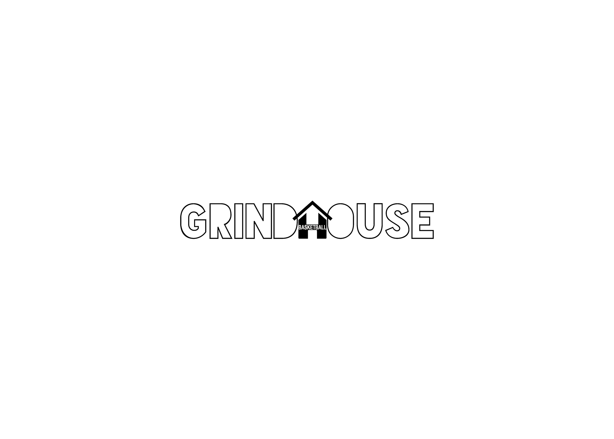 Black and white logo for Grind House with a silhouette of a coffee cup and the words 'Grind House' underneath.