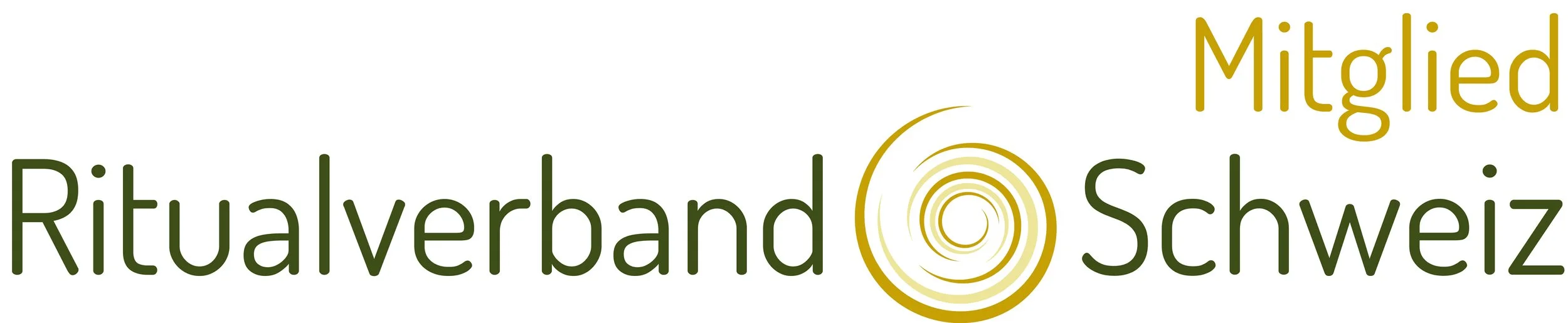 Logo des Ritualverbands Schweiz mit Spiral-Design und den Worten 'Mitglied', 'Ritualverband Schweiz'.