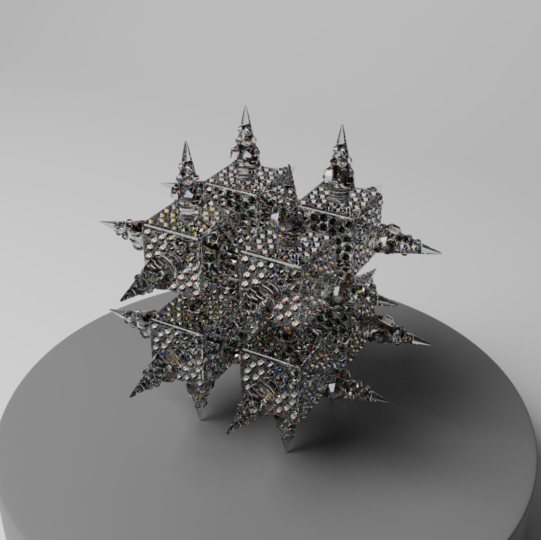 Spike Cube 2x2 | 
2026 | 
Resin, Preciosa Maxima rhinestones, metal flake | 
9.5 x 9.5 x 9.5 inches 
