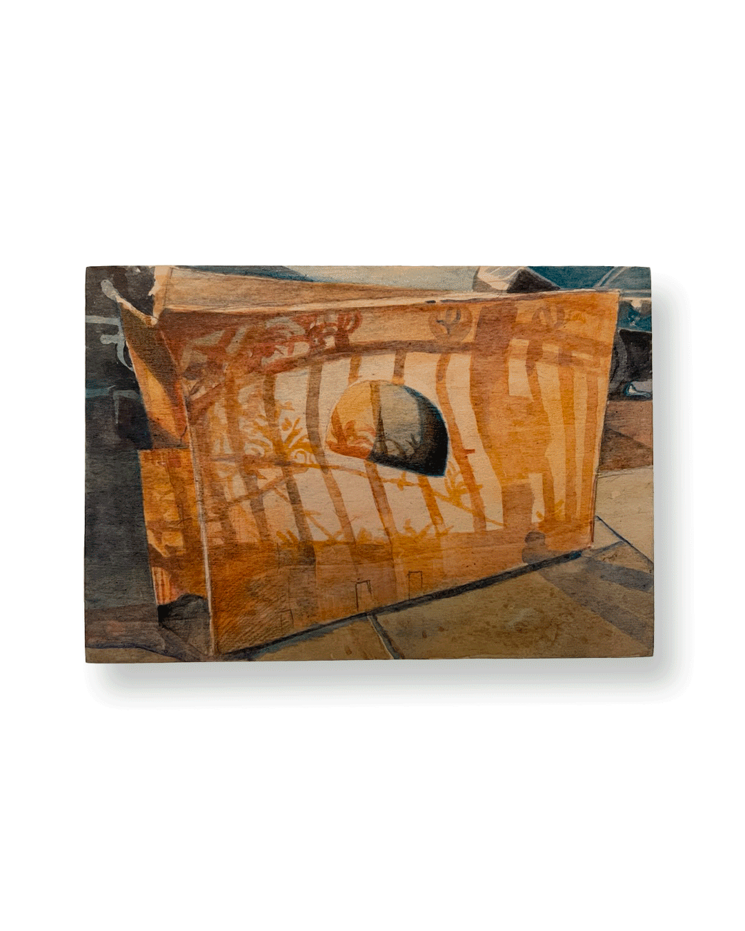Shadow Boxing | 
2026 | 
Watercolor and oil on wood | 
3 1/2 x 5 inches | 
500USD with frame (SOLD)