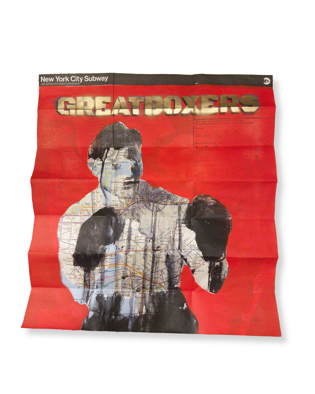 MTA boxer | 
2026 | 
print and paint on mta map | 
gallery collection not for sale | 
different edtion on sale $100