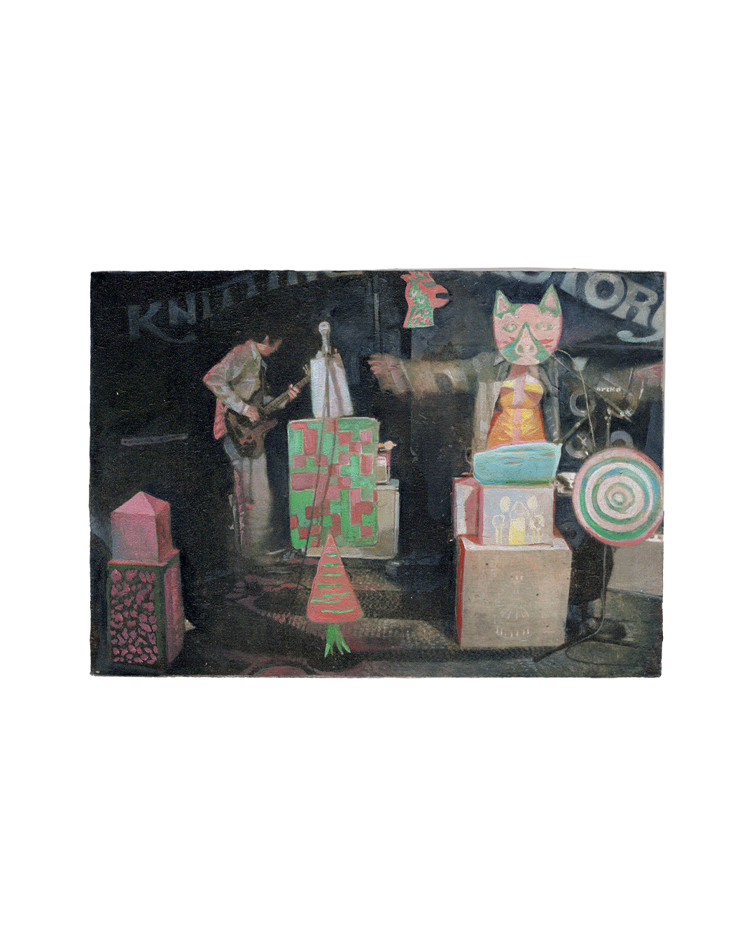 Ambergris at the Knitting Factory | 
2020 | 
oil, ink and photo transfer on wood panel  | 
5x7 inches | 
600USD (SOLD)