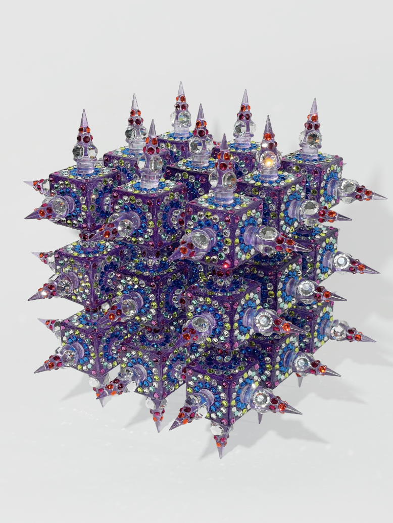 Volumetric Rhinestone Lattice #4 / Fractured Light Galaxy #4 | 
2026 | 
Resin, Preciosa Maxima rhinestones, metal flake | 
9.5 x 9.5 x 9.5 inches | 6500USD
