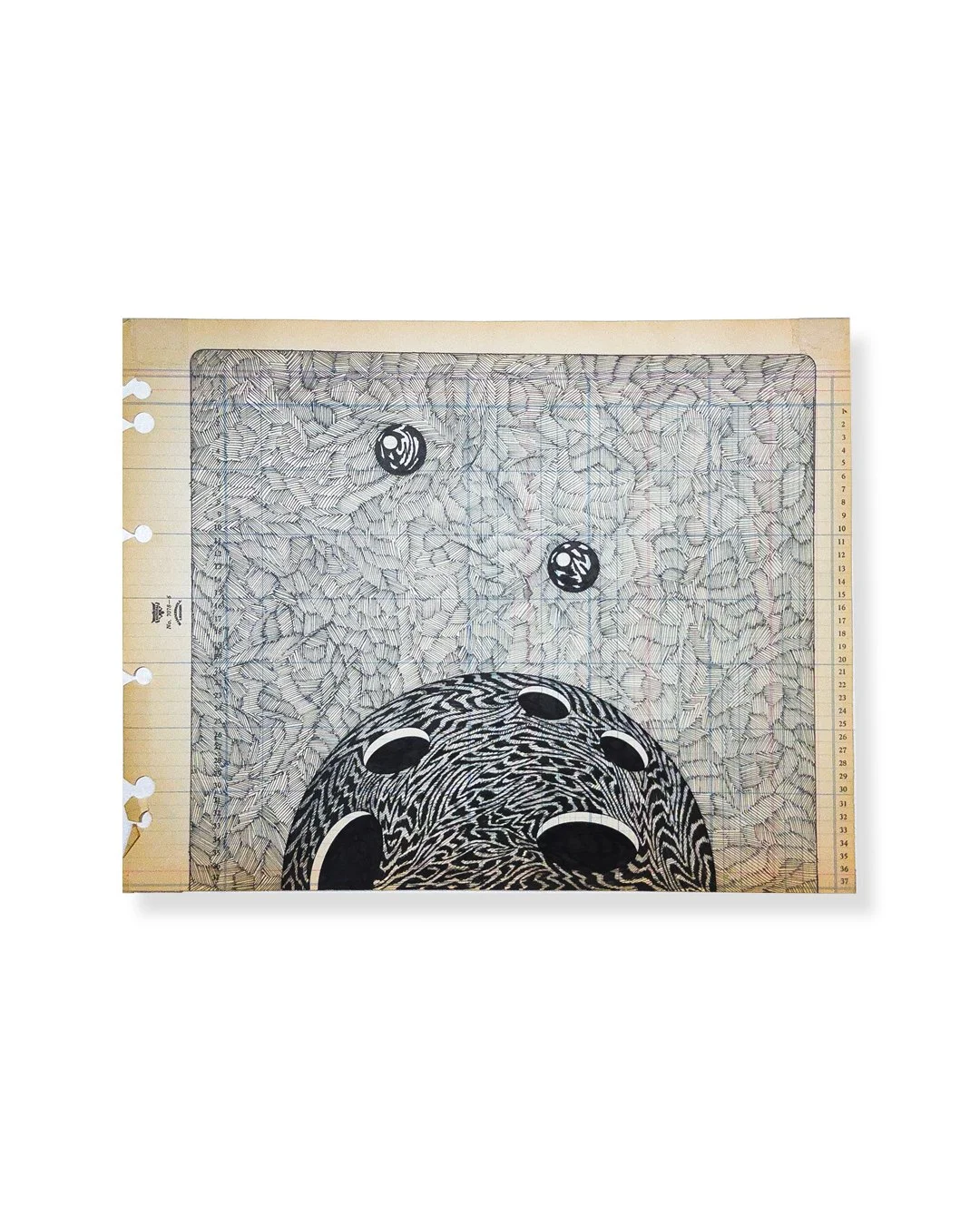 MOTHER SHIP-#1 | 2021 | ink on antique-ledger-paper | 11x14 inches | 800USD