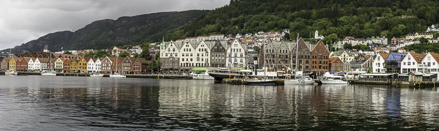 Bergen harbor showing old Bryggen warf (center)