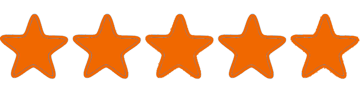 Five orange stars with a black outline arranged in a horizontal line.