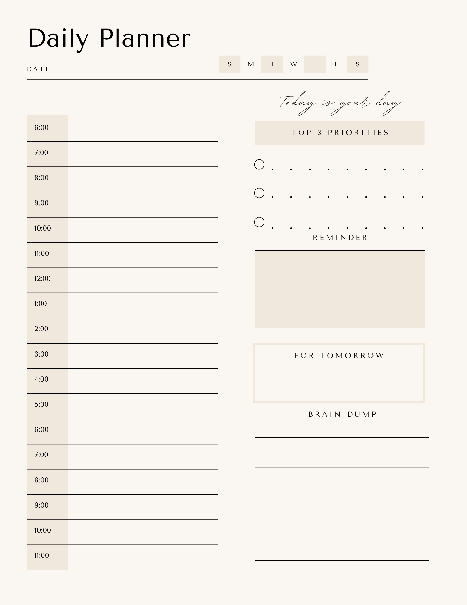 Daily, weekly and monthly planners
