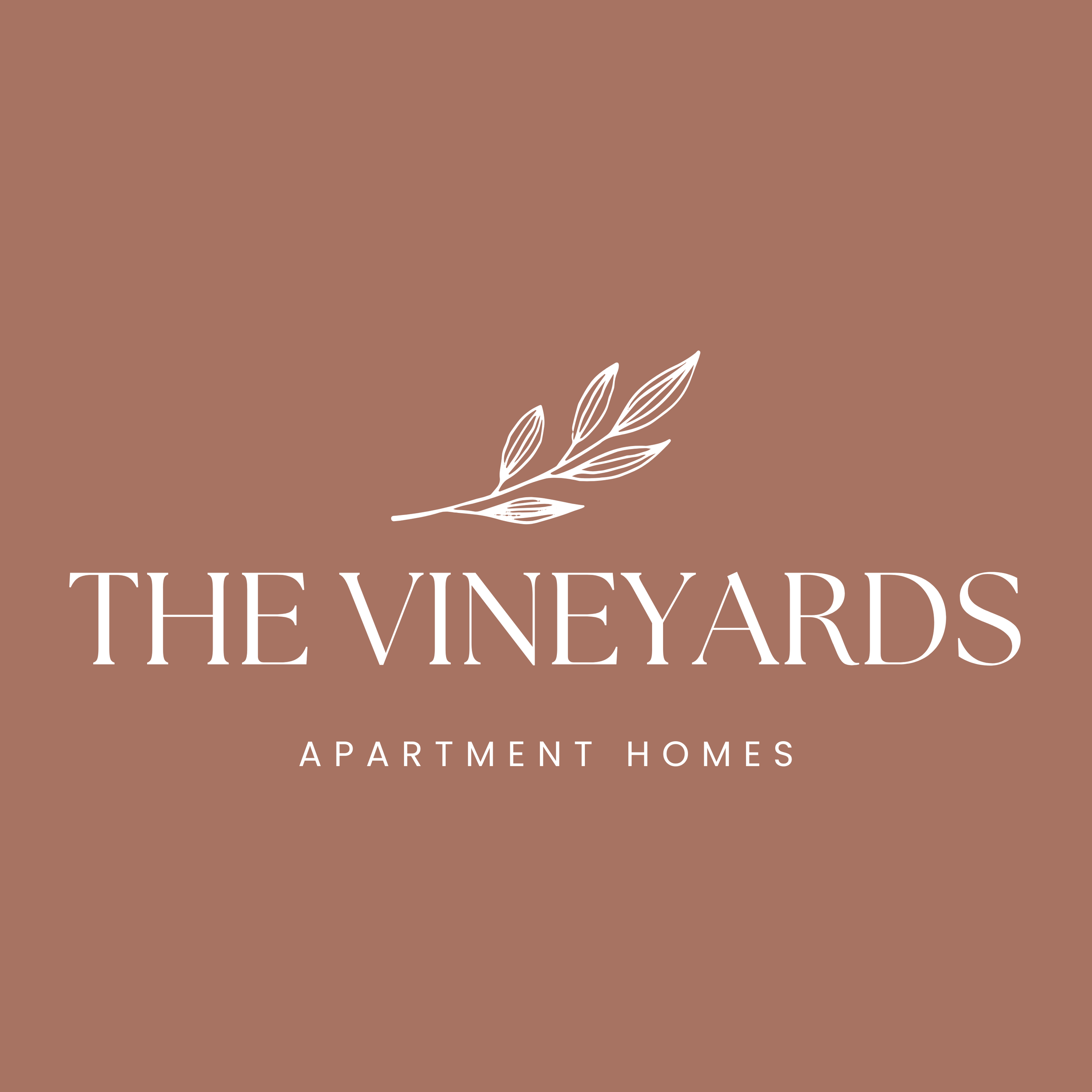 Book cover with a brown background and a white sketch of a sprig of leaves. Title reads 'The New Yards' and subtitle 'Apartment Homes'.