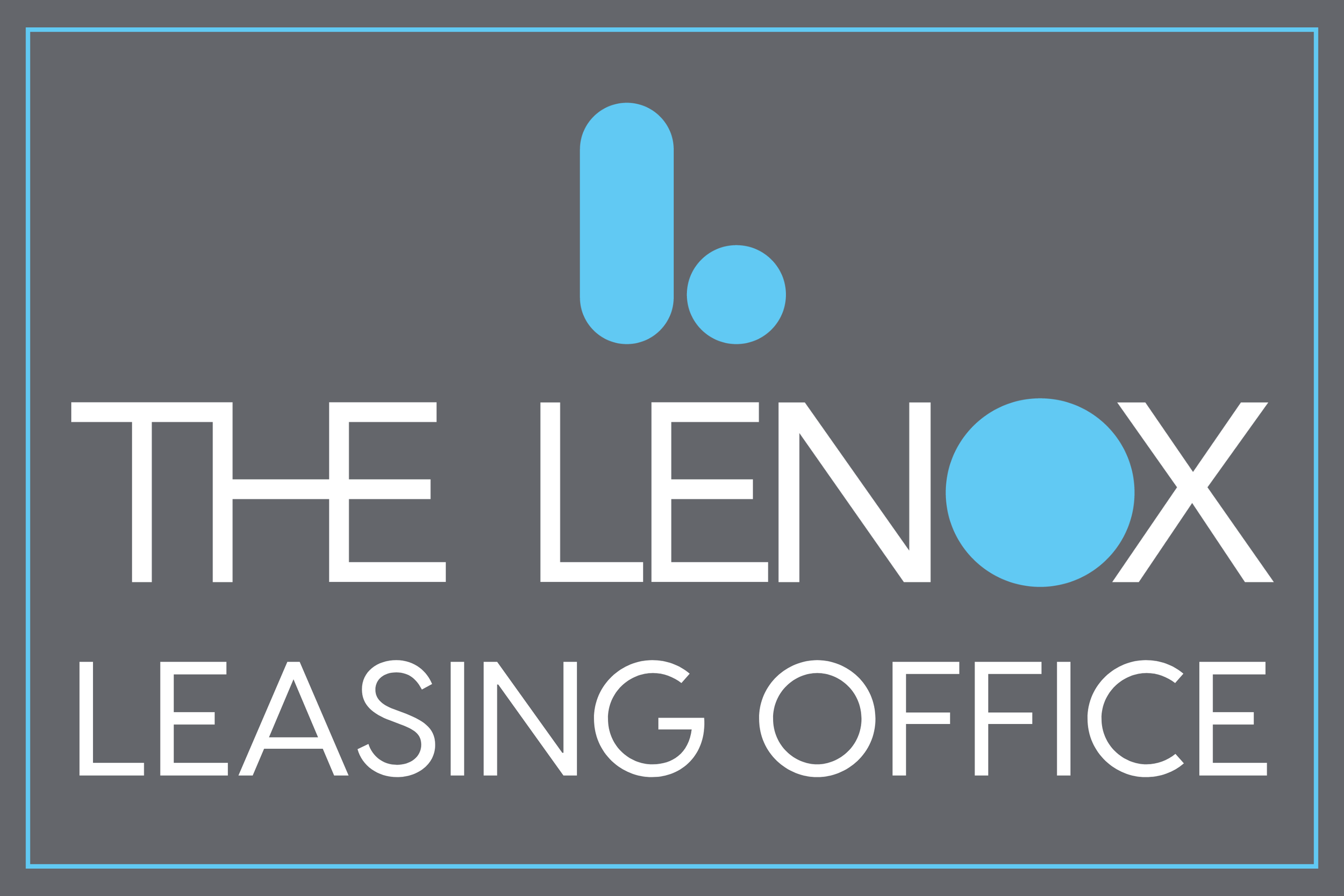 Logo with blue and gray color scheme and stylized letters, includes text 'THE ENOX' and smaller text 'LEASING OFFICE'