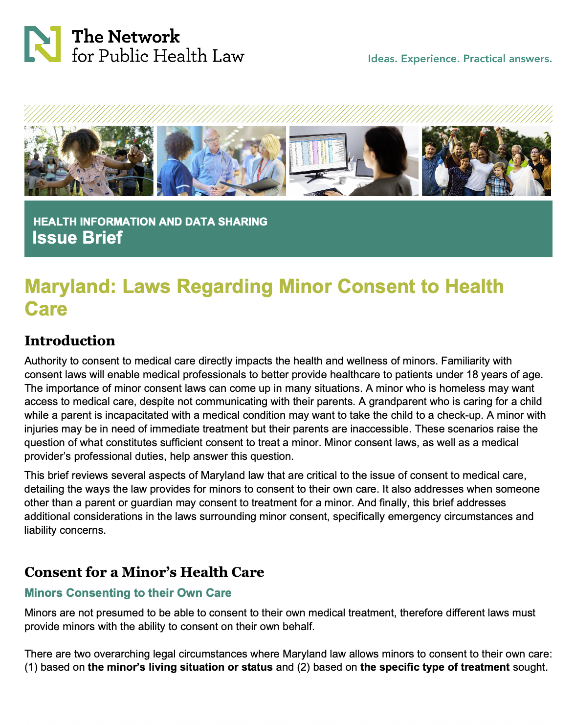 The Network for Public Health Law - Maryland: Laws Regarding Minor Consent to Health Care