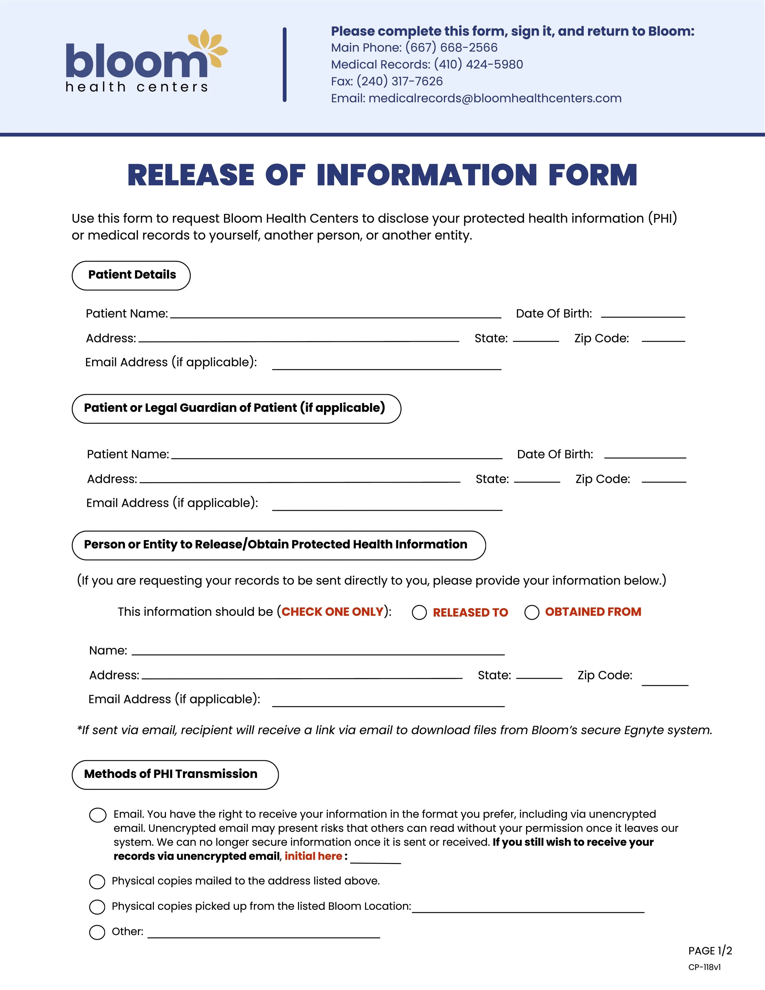 Bloom Release of Information (ROI)