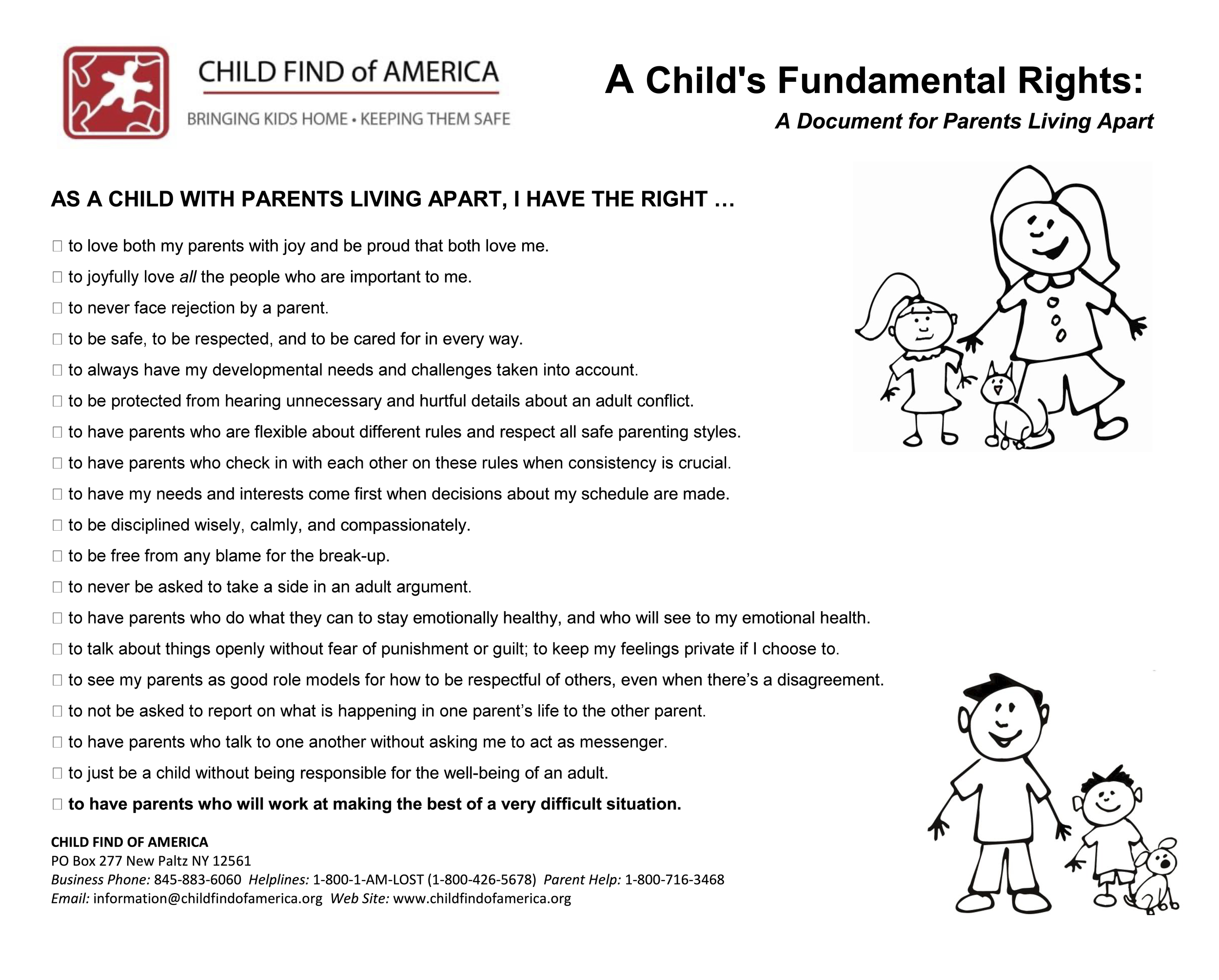 A Child's Fundamental Rights:
A Document for Parents Living Apart