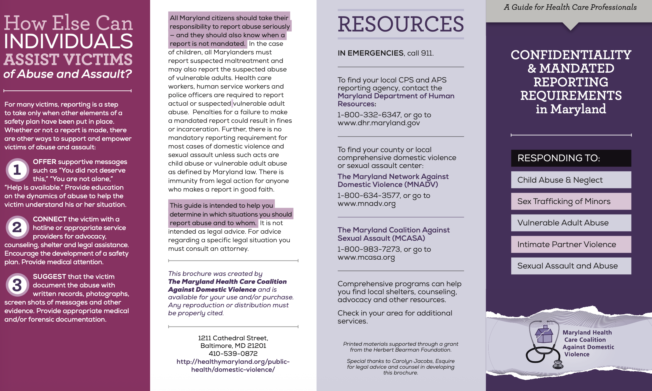 Maryland Healthcare Coalition Against Domestic Violence - Confidentiality & Mandated Reporting Requirements in Maryland