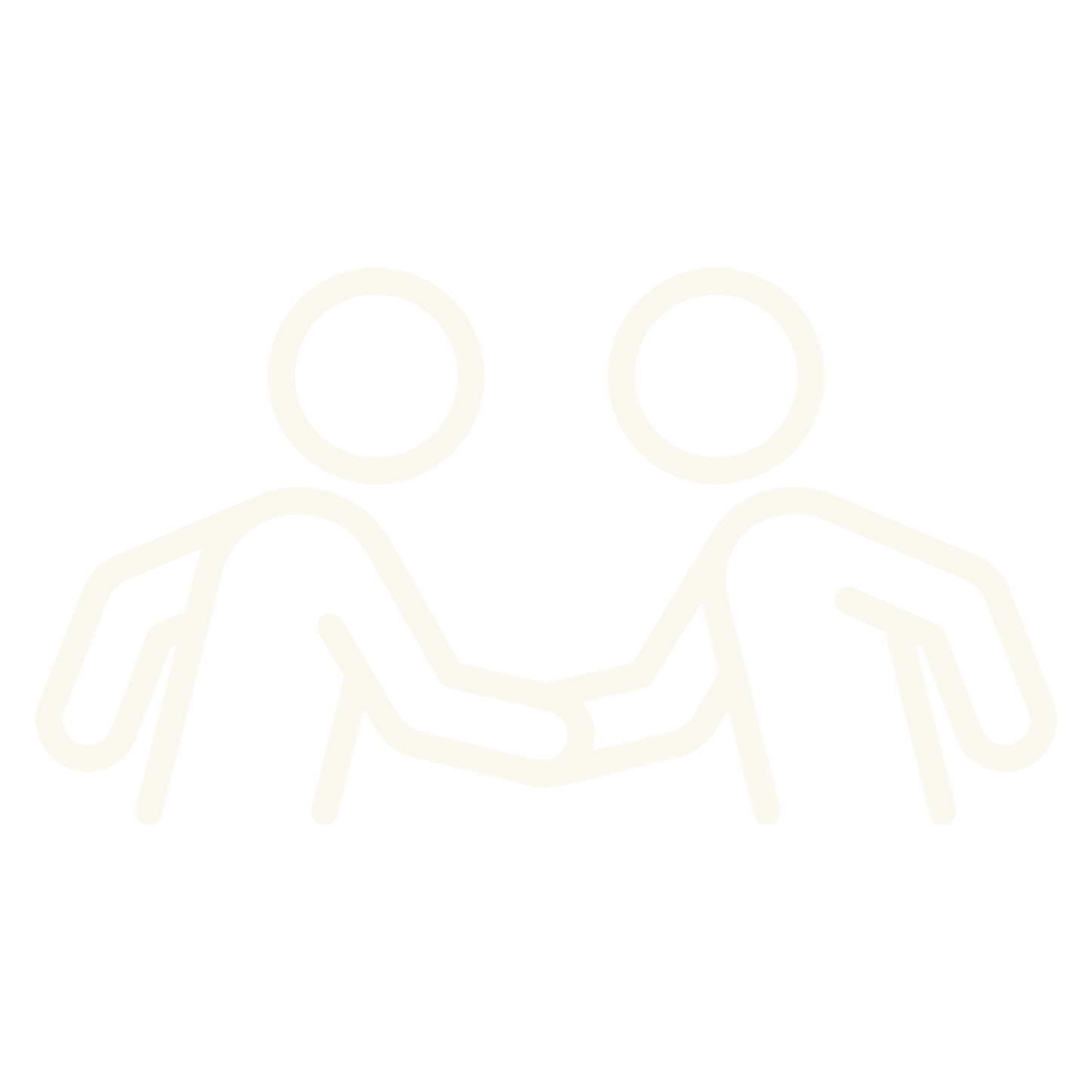Outline of two people with hands joined, symbolizing cooperation or teamwork.