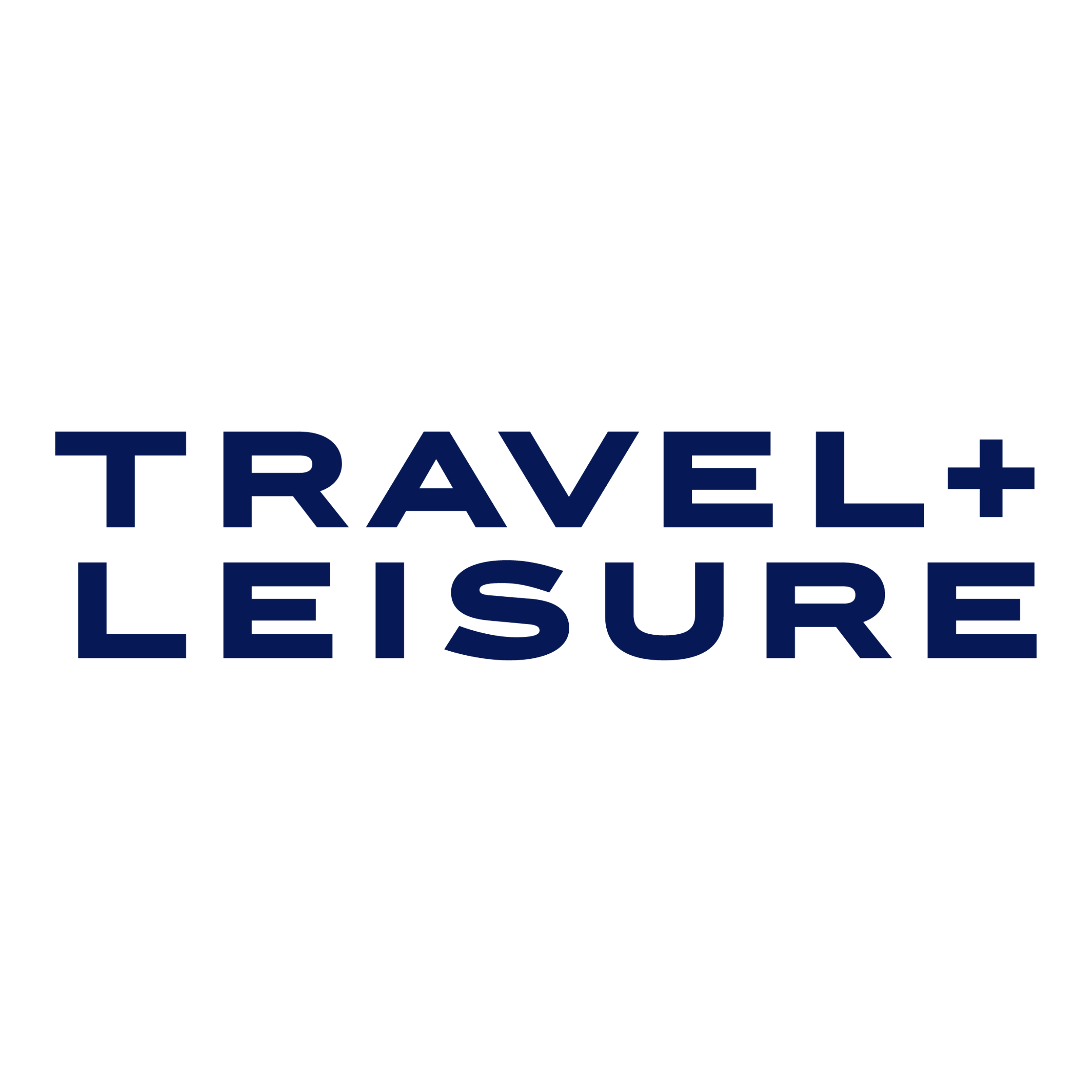 Black background with the words "TRAVEL + LEISURE" written in blue capital letters.