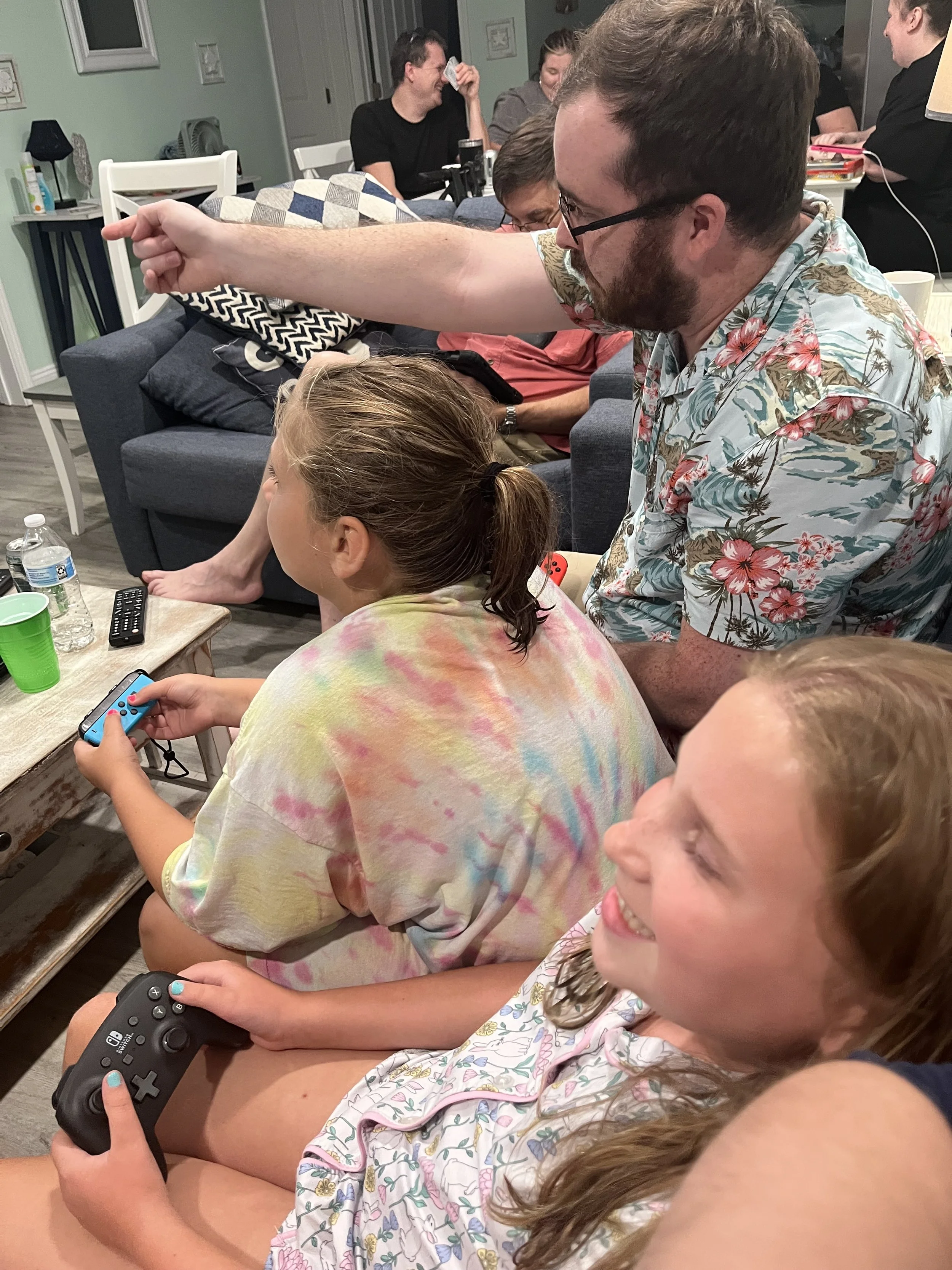 Joseph thoroughly owning Cora at MarioKart