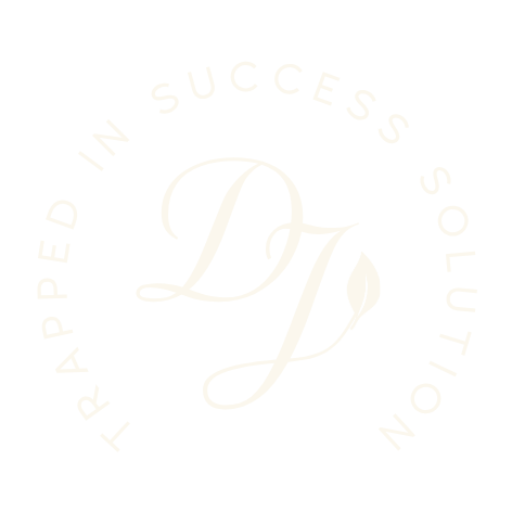 Black circular logo with white text reading 'Trapped in Success Solution' and a stylized 'D' and 'J' in the center.