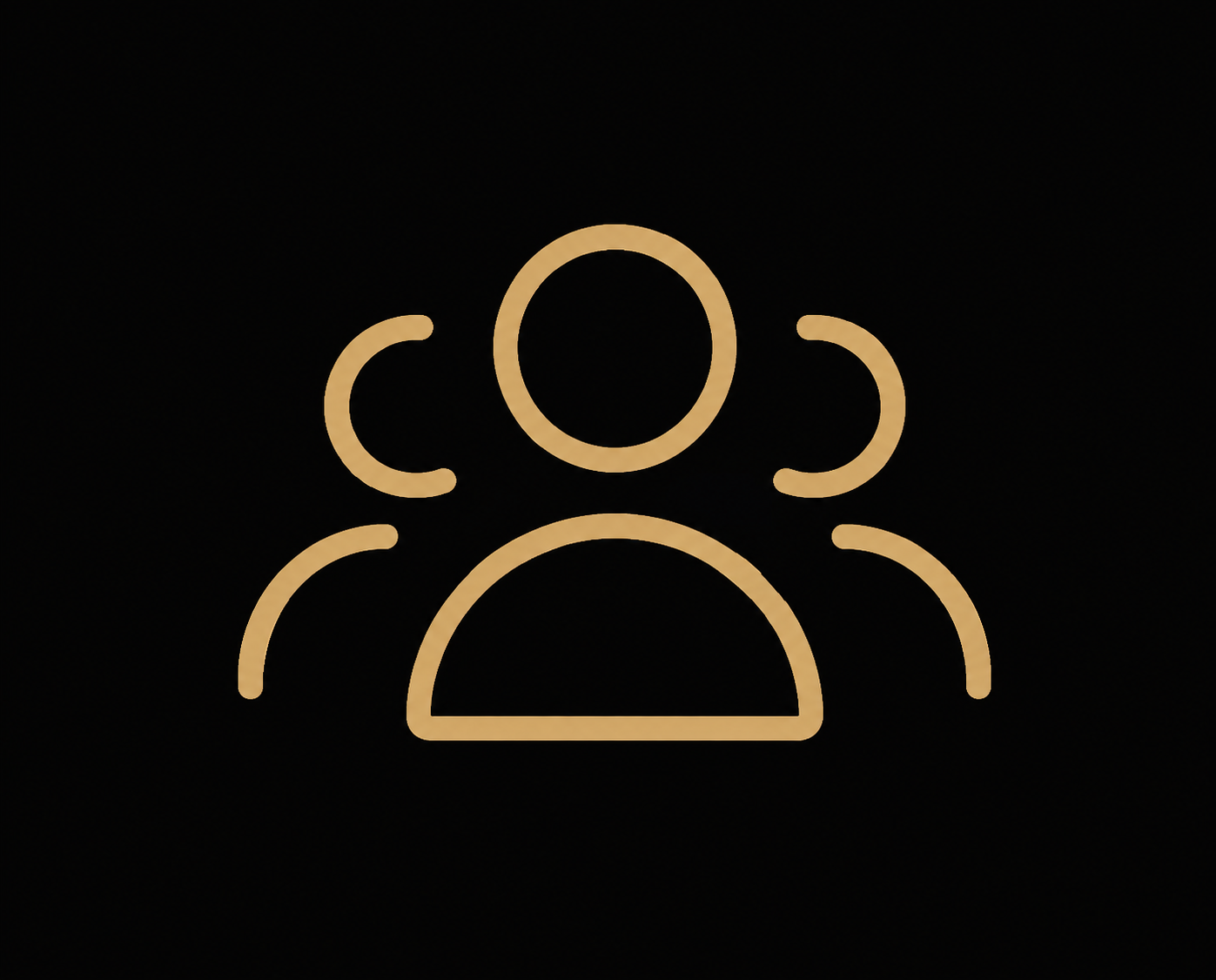 Icon of a person with third-party user icons around them, representing user groups or social connections.