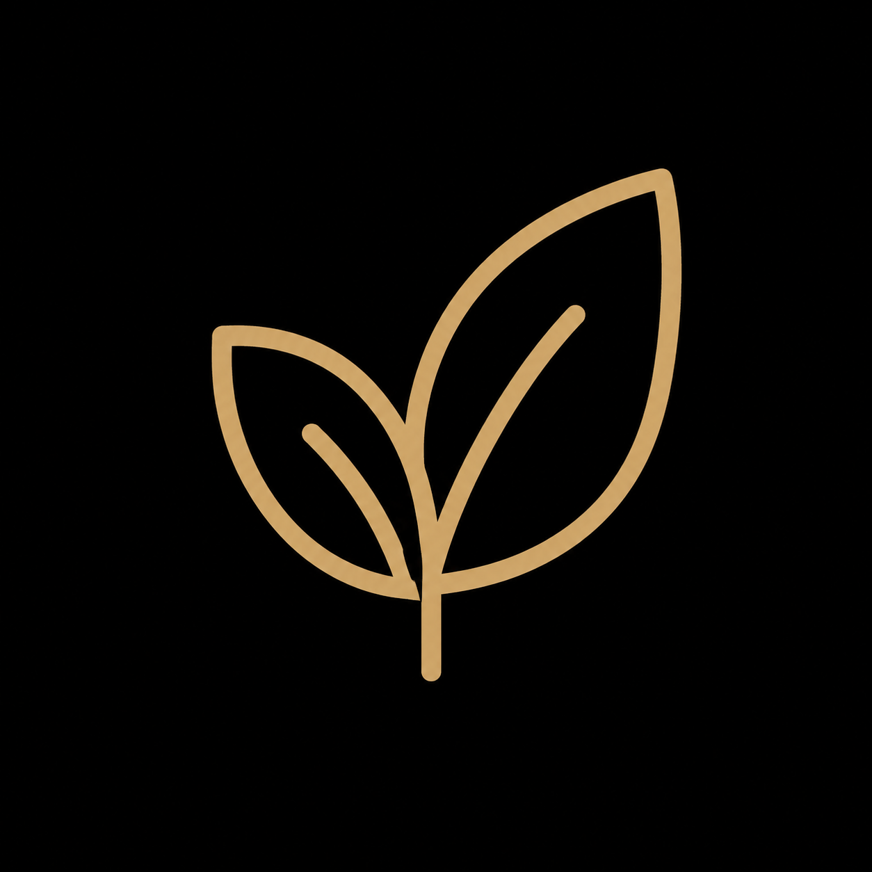 Minimalist icon of a plant with three leaves on a black background.