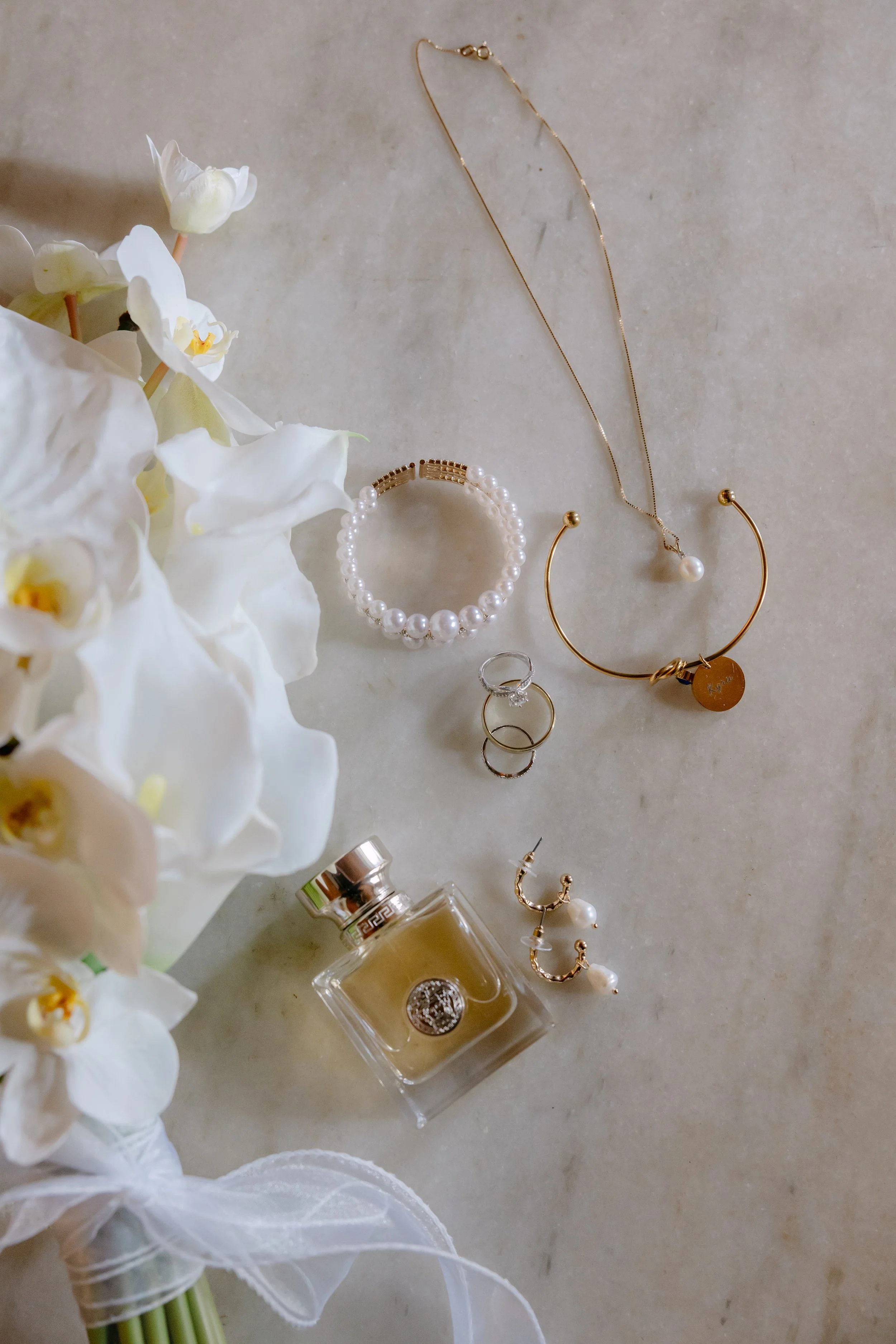 Calla Lilly Ochid Bouquet White Perfume Rings Wedding