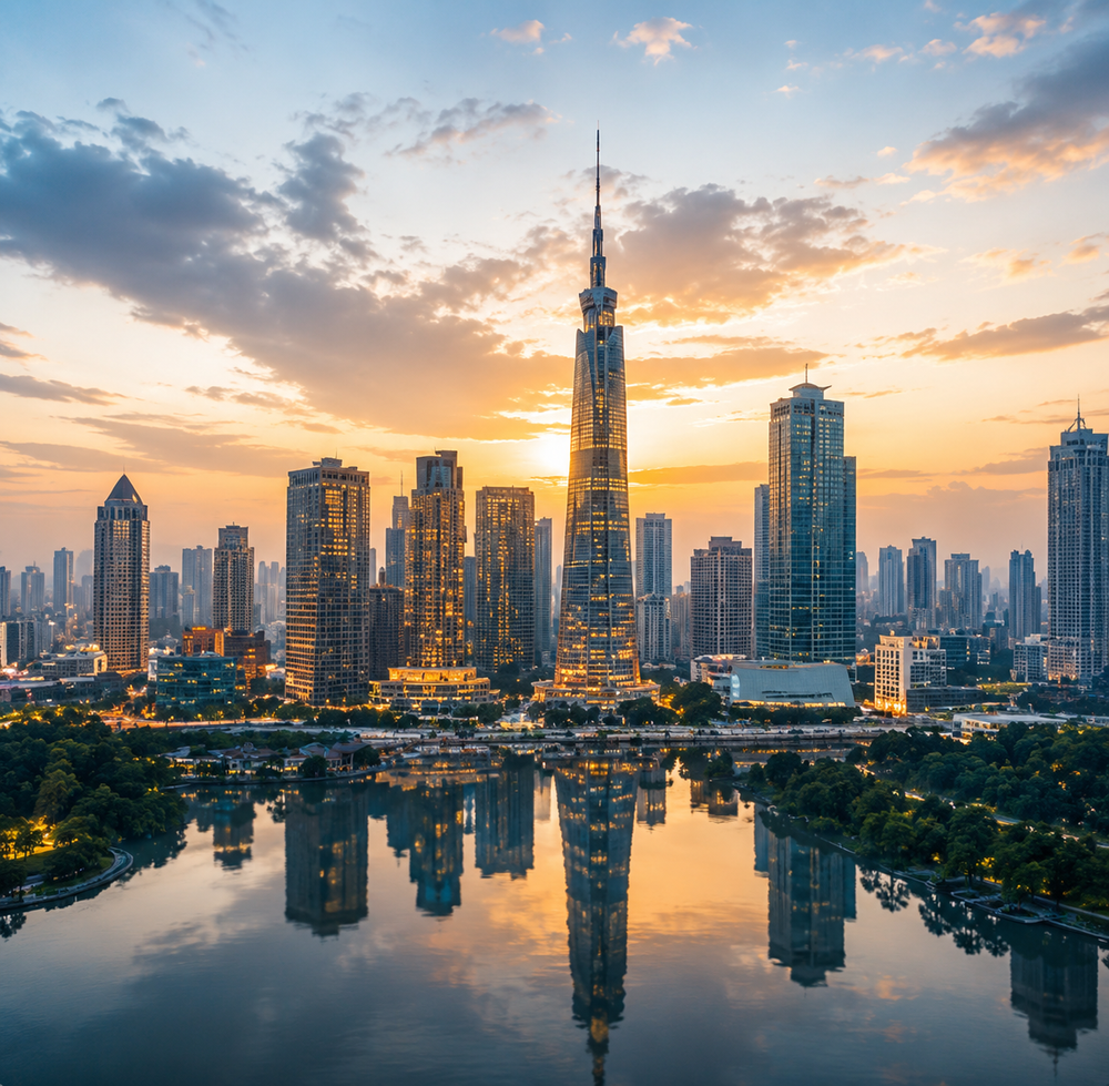 Jakarta skyline at sunrise
