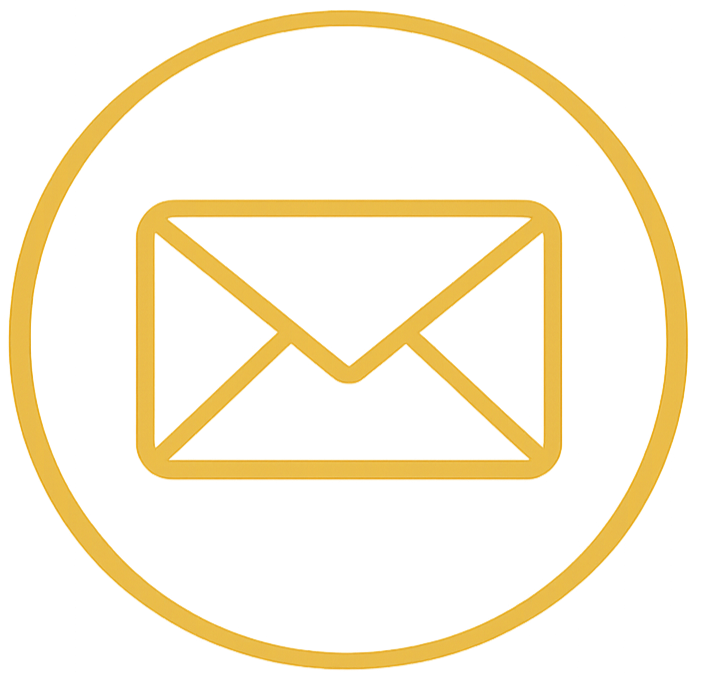 Gold icon of an envelope inside a circle, representing email or messaging.