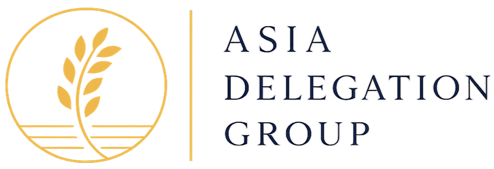 Logo with a globe and wheat stalks on the left, and the text 'Asia Delegation Group' on the right.