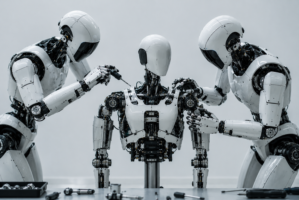 Robotic arms on a car assembly line
