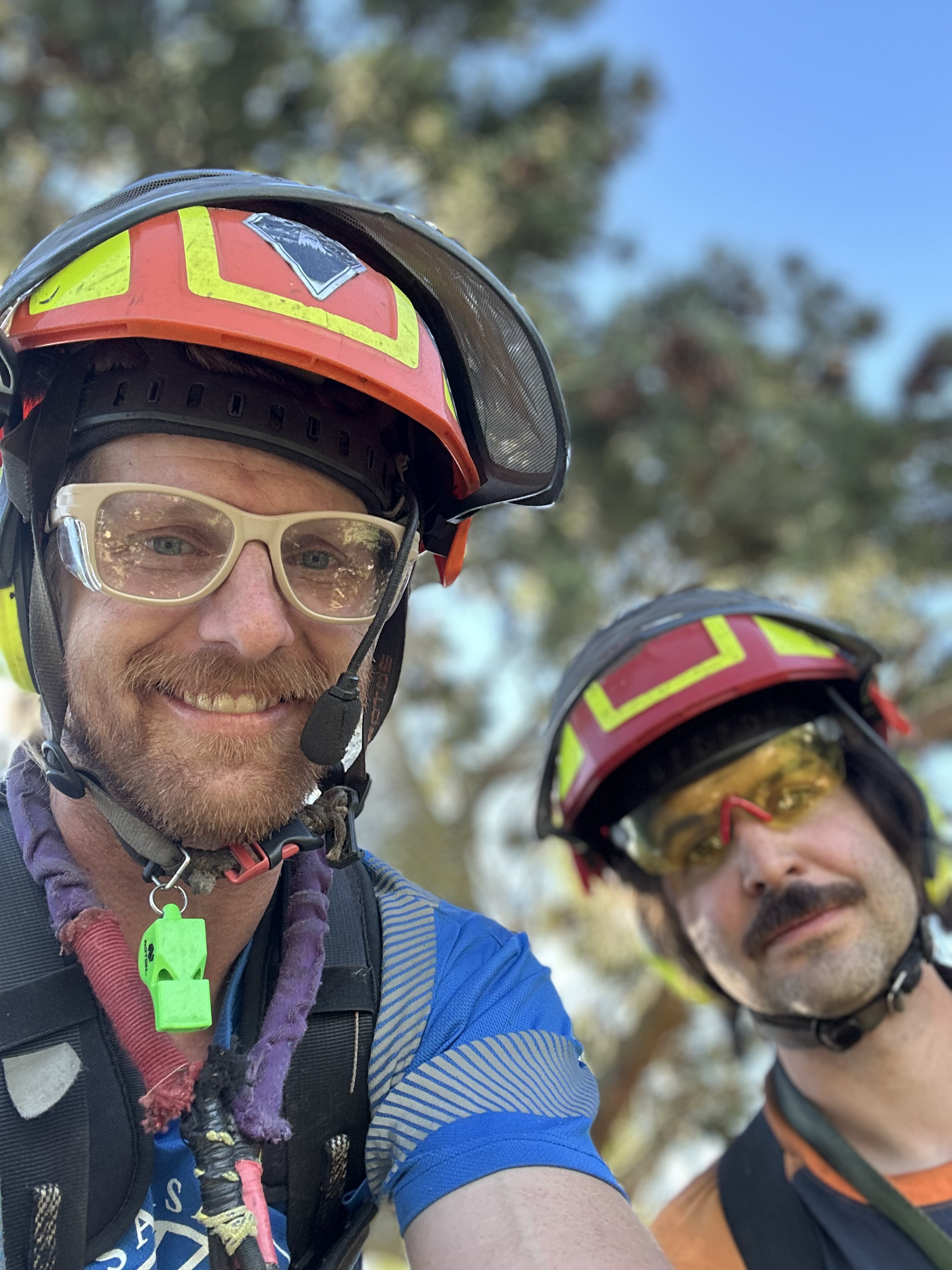 Jacob Holmstead and Ben Wilson both certified arborist  preforming crown thinning  in West Linn Oregon for Samsara Tree Care