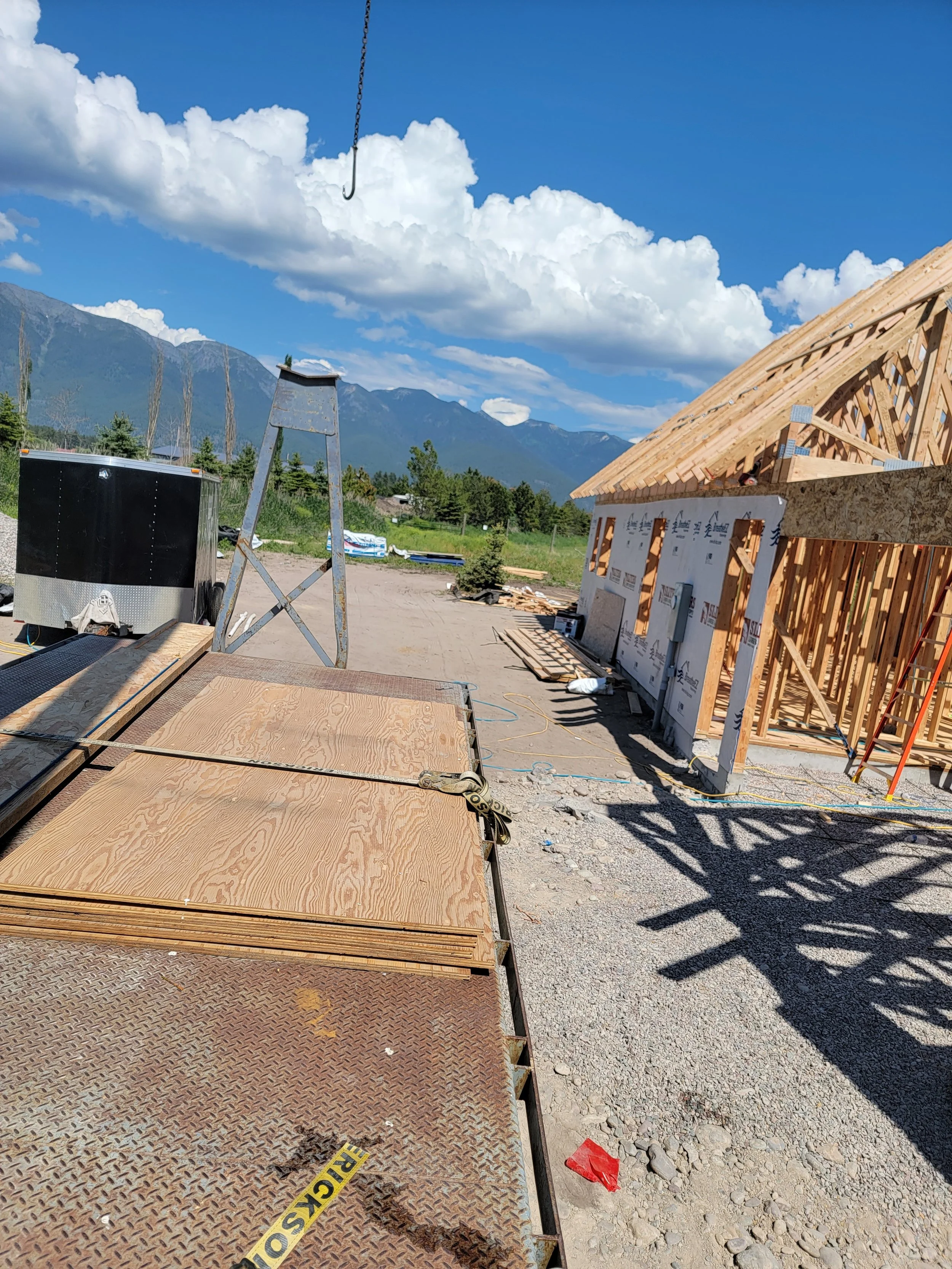 Framed structure with mountains behind